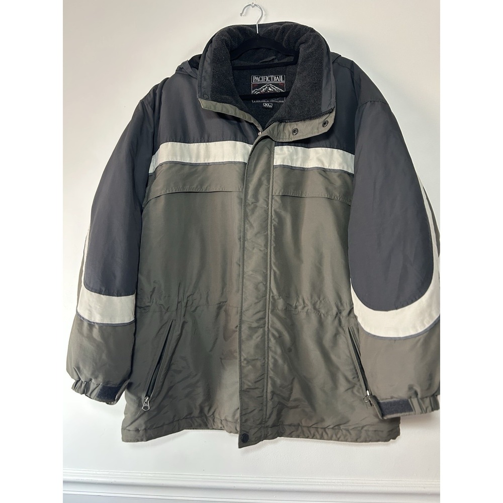 Pacific Trail Jacket Mens XL Grey/Green Hooded Full Zip Fleece Lined Winter Warm